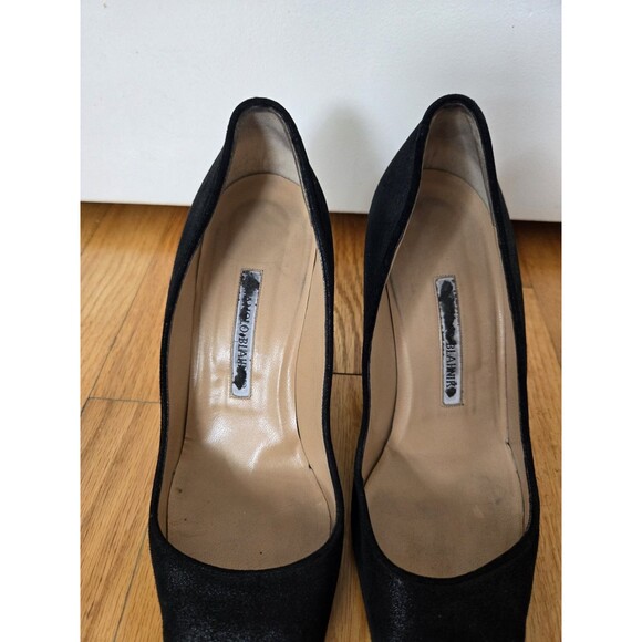 Manolo Blahnik Black Suede 8.5 Pointed Heels Winter Sarah Jessica Parker - Picture 2 of 8